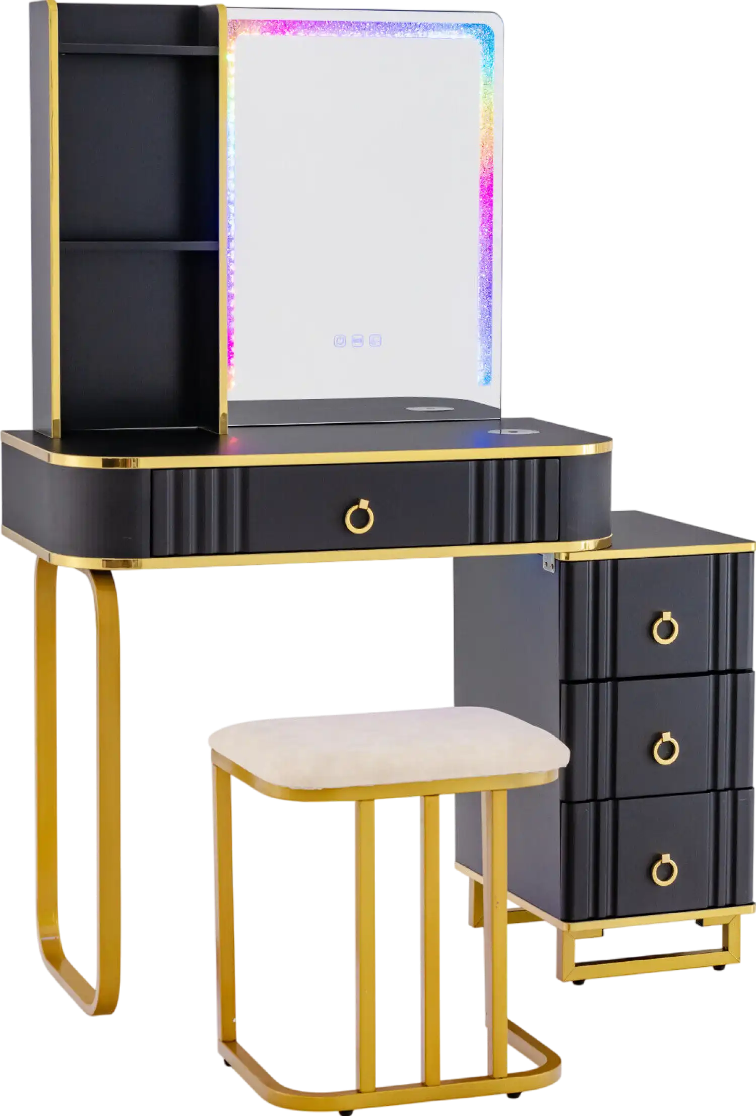 Costway Vanity Table Set with RGB LED Lights and Wireless Charging Station New