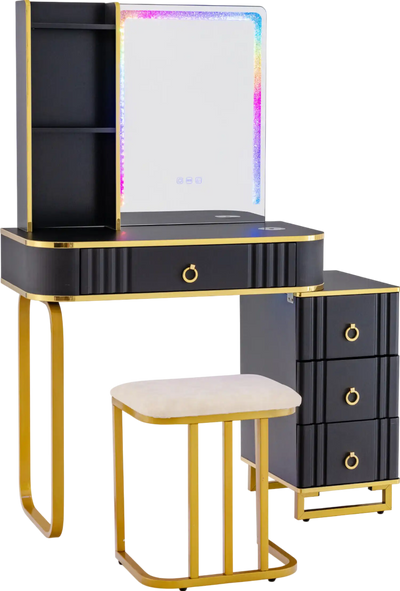 Costway Vanity Table Set with RGB LED Lights and Wireless Charging Station New