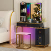 Costway Vanity Table Set with RGB LED Lights and Wireless Charging Station New