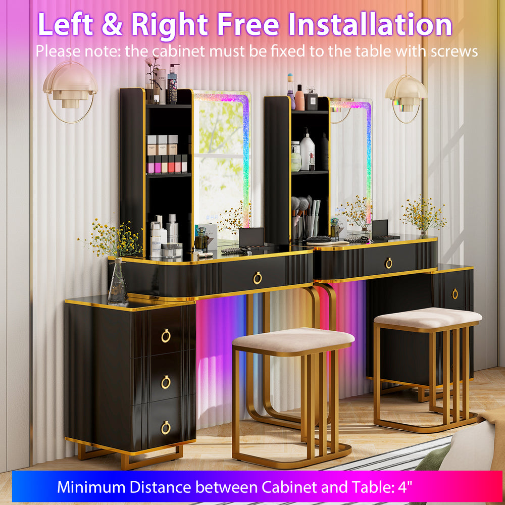 Costway Vanity Table Set with RGB LED Lights and Wireless Charging Station New