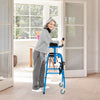 Versatile rolling walker in navy with adjustable armrests and padded seat, ideal for rehabilitation and outdoor use.