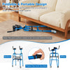 Versatile rolling walker in navy with foldable design, adjustable height, and soft-padded seat for rehabilitation use.
