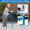 Versatile rolling walker with adjustable armrest length and height, designed for rehabilitation and outdoor use.