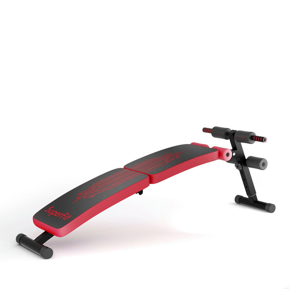 Adjustable abdominal twister trainer in red, viewed from the side, highlighting its sturdy iron frame and versatile.