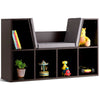 Kid storage bookcase with cushioned reading nook in brown, featuring 6 cubbies for toys and books, perfect for.