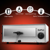 Stainless steel commercial pizza oven with built-in temperature control, 30-minute timer, and removable crumb tray.