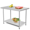 Stainless steel commercial kitchen worktable with adjustable galvanized shelf, ideal for food prep and storage.