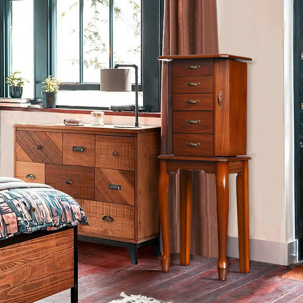 Large Storage Capacity Jewelry Cabinet with 5 Drawers-Walnut - Gallery View 1 of 22