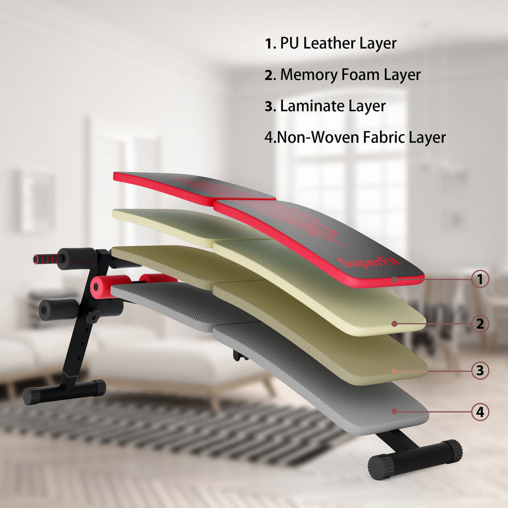 Adjustable abdominal twister trainer showcasing PU leather, memory foam, and non-woven fabric layers for versatile.