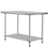 Stainless steel commercial kitchen worktable, 30 x 48 inches, with adjustable storage shelf and sturdy frame for.