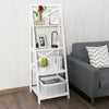 4-tier white leaning ladder shelf bookcase with modern design, ideal for home or office storage and organization.