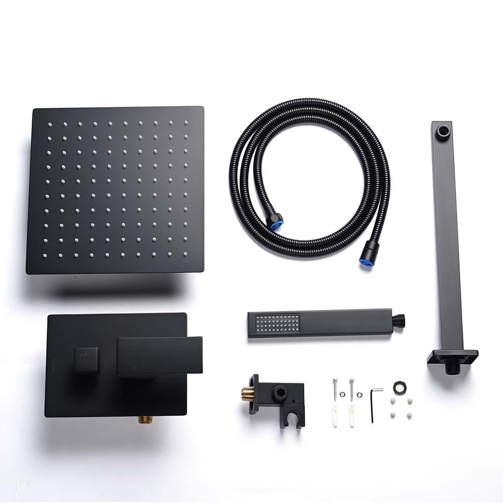 Yescom Shower Faucet Set with Handheld 10" Square Shower Head Matte Black New