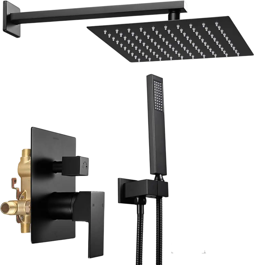 Yescom Shower Faucet Set with Handheld 10" Square Shower Head Matte Black New