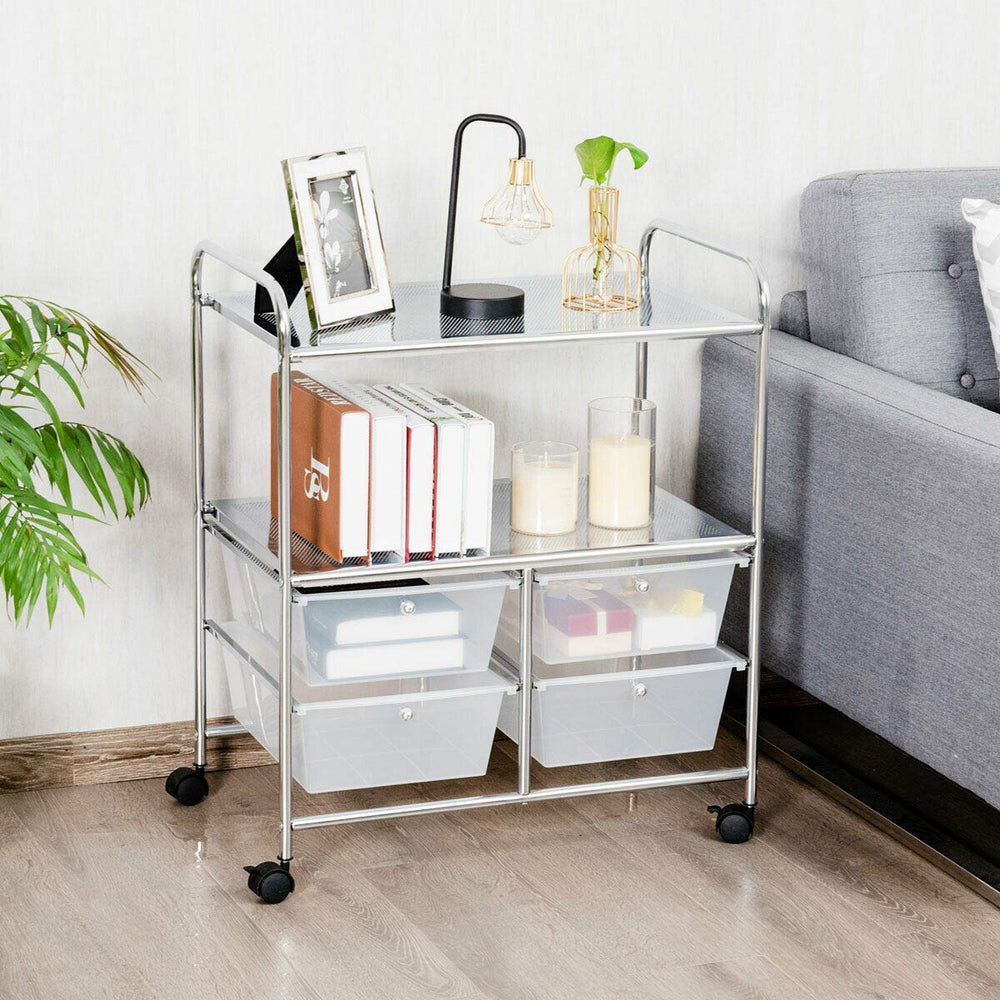 4 Drawers Shelves Rolling Storage Cart Rack-Clear - Gallery View 1 of 11