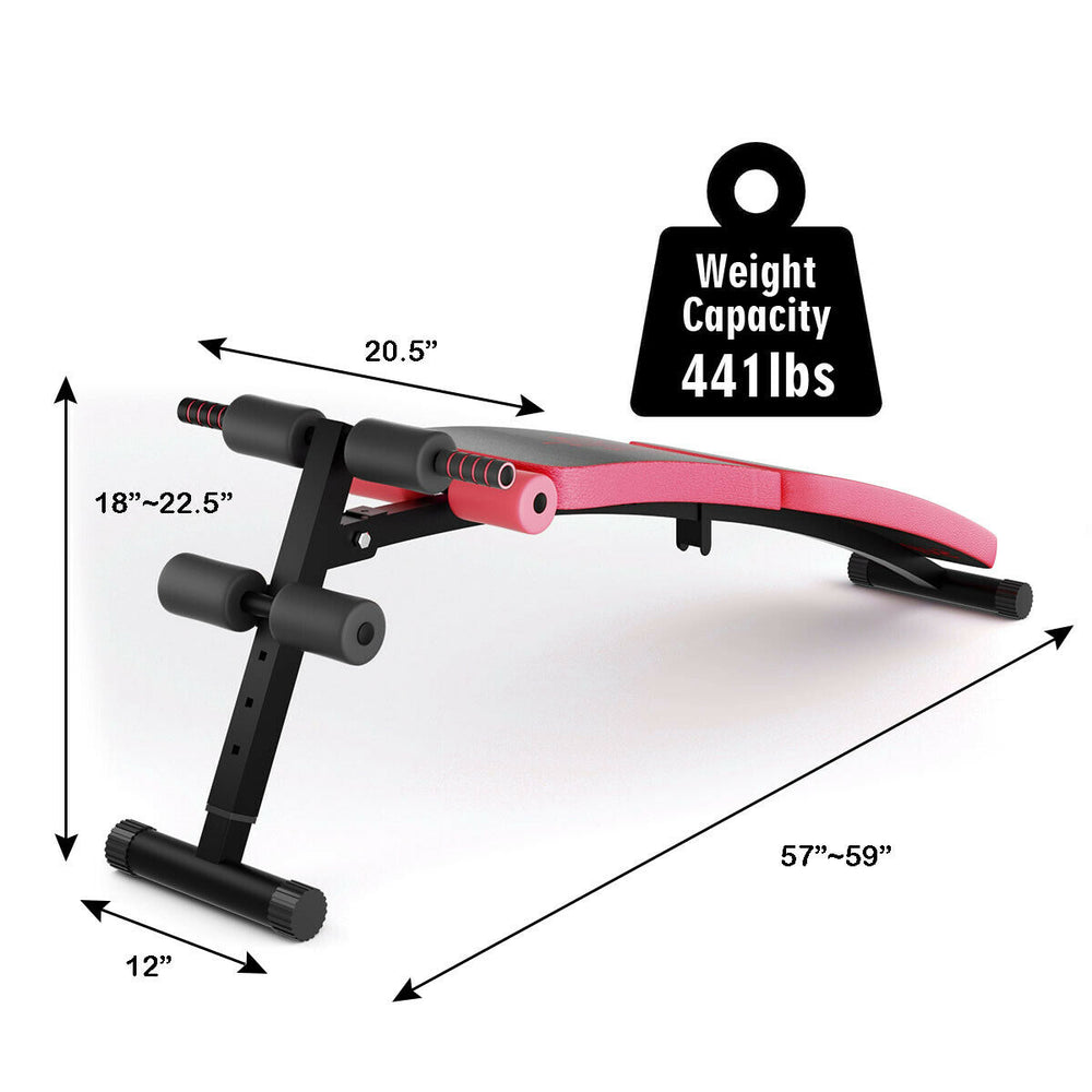 Adjustable height abdominal twister trainer bench in red, featuring a weight capacity of 441 lbs for versatile workouts.