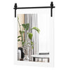 Wall-mounted 30 x 22 inch mirror with a white wood frame and black metal bracket, ideal for rustic home decor.