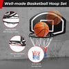Wall-mounted basketball hoop set with sturdy metal rim, tear-proof net, and large backboard for indoor and outdoor play.