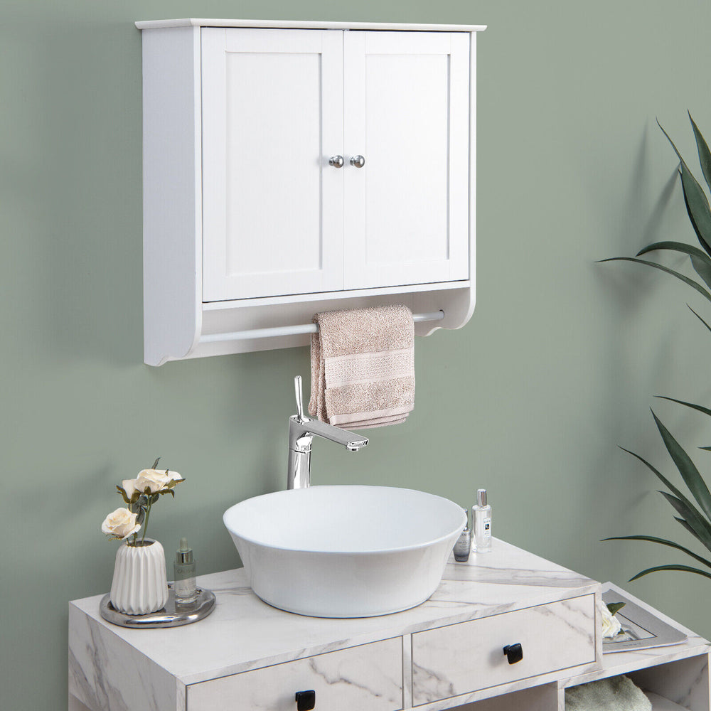 Wall Mounted Bathroom Storage Medicine Cabinet with Towel Bar-White - Gallery View 1 of 13