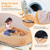 Washable fluffy human dog bed in brown with removable cover, orthopedic foam, and included soft blanket for cozy naps.