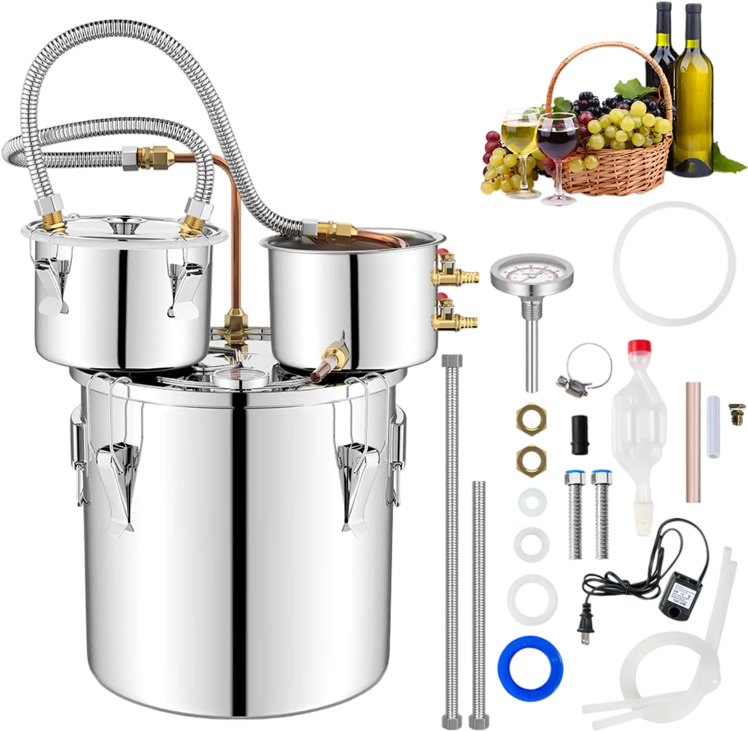 Costway 5/10 Gal 22/38 L Water Alcohol Distiller for DIY Whisky 12345769 New