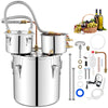 Stainless steel 5-gallon alcohol distiller with copper components, ideal for brewing whisky and wine at home.