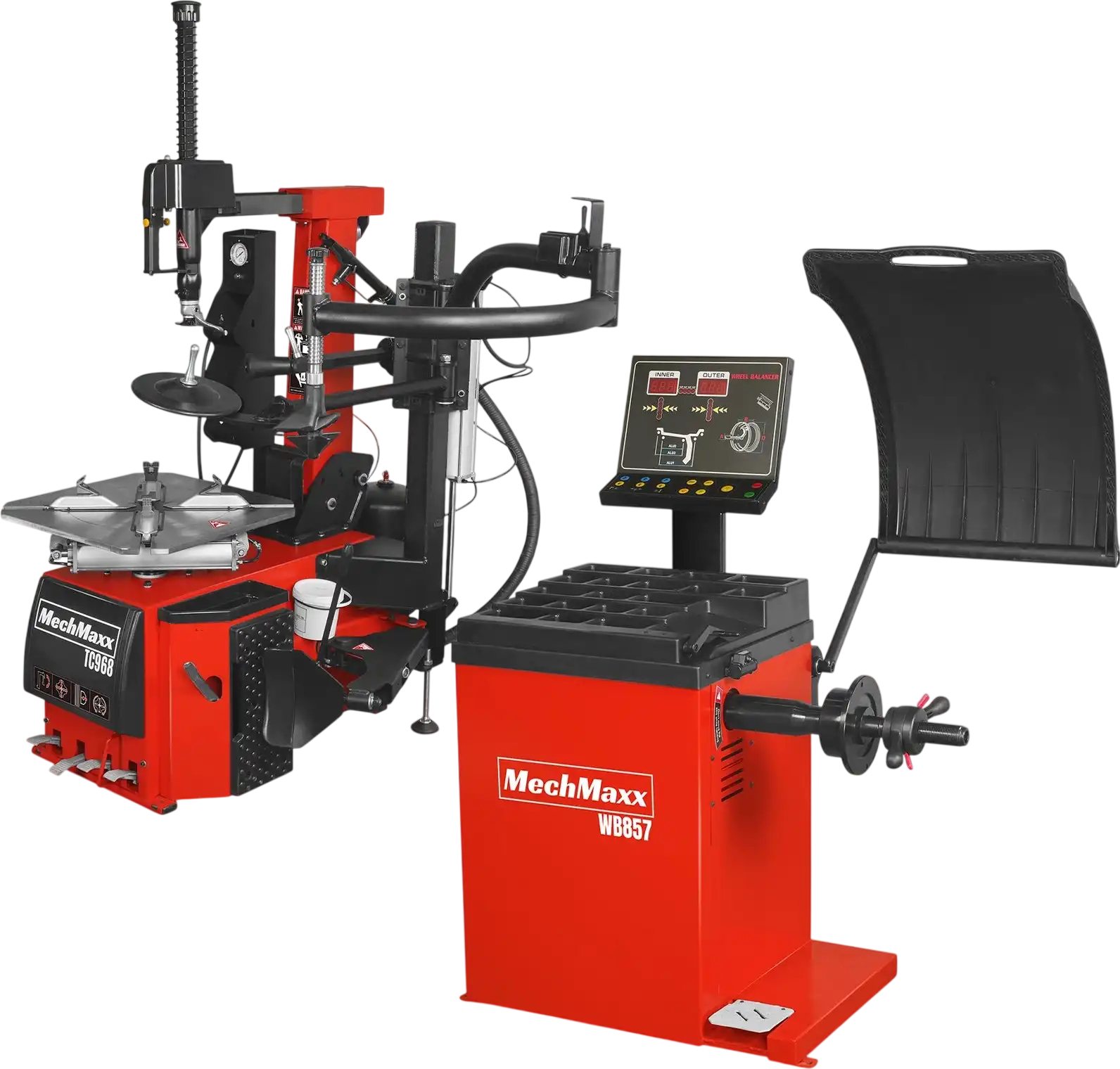 MechMaxx TC9682+WB857 Tire Changer High Performance Tilt Back Wheel Balancer Bundle New