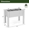 Self-watering raised bed planter box in white with dimensions 30” x 18” x 24”, ideal for outdoor gardening.