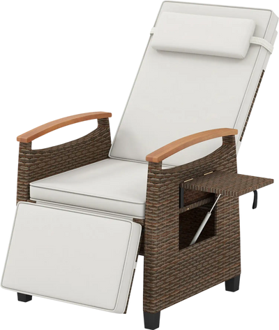 Costway Patio Wicker Recliner Chaise Lounge Adjustable Backrest Footrest 82175936 New