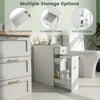 White bathroom cabinet with top drawer, compact sliding drawer, and pull-out shelves for efficient storage solutions.