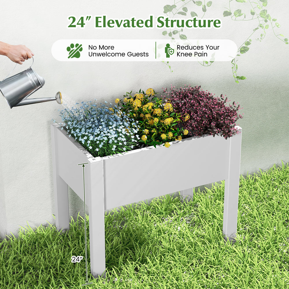 53L self-watering raised planter box in white, 24" elevated structure for easy gardening and plant protection outdoors.
