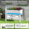 Self-watering raised bed planter box in white with water level monitor, ideal for gardens and patios.