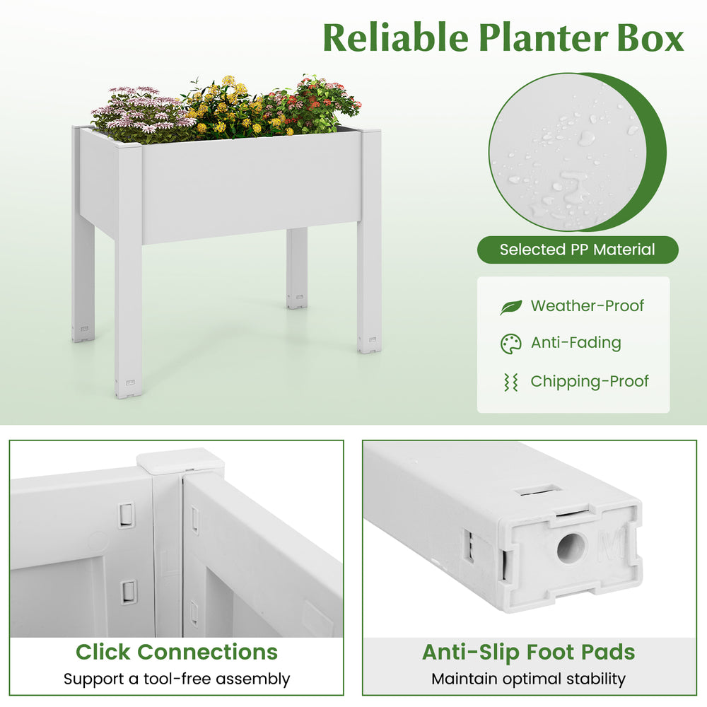 Self-watering 53L raised planter box in white, made of durable PP material, ideal for outdoor gardening and plant.