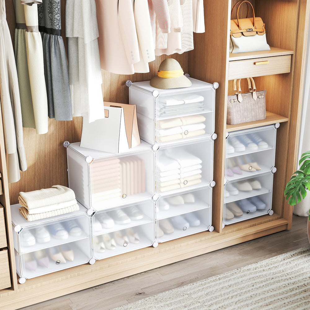12-Cube 48 Pairs Portable Shoe Shelves with Hook-White - Gallery View 1 of 10