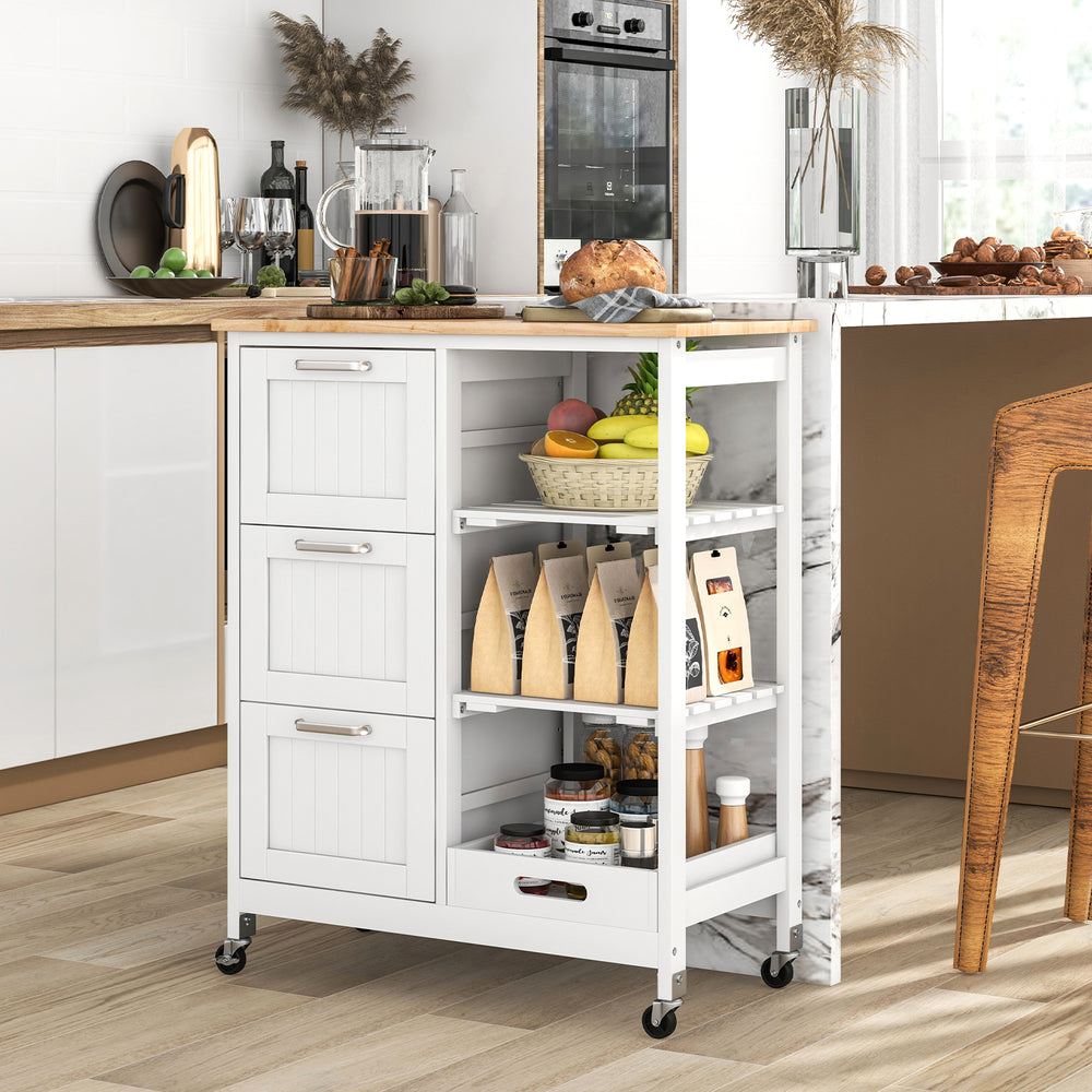 Rolling Kitchen Island Utility Storage Cart with 3 Large Drawers-White - Gallery View 1 of 10