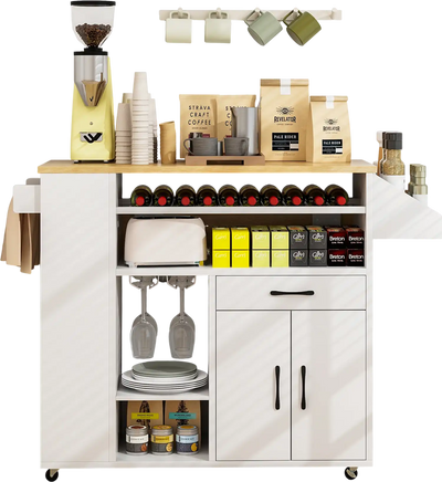 Costway Rolling Kitchen Island Cart w/ Power Outlet White/Natural 92564783 New