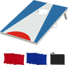Portable 3 x 2FT cornhole board set in blue with foldable legs, includes 4 red and 4 blue tear-resistant bean bags.