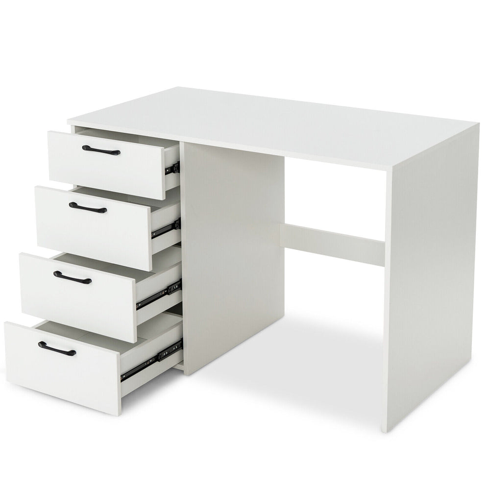 White 43.5-inch computer desk featuring a spacious tabletop and four large drawers for organized storage.