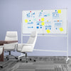 Double-sided magnetic whiteboard on wheels with aluminum frame, ideal for office or classroom use, featuring 360°.