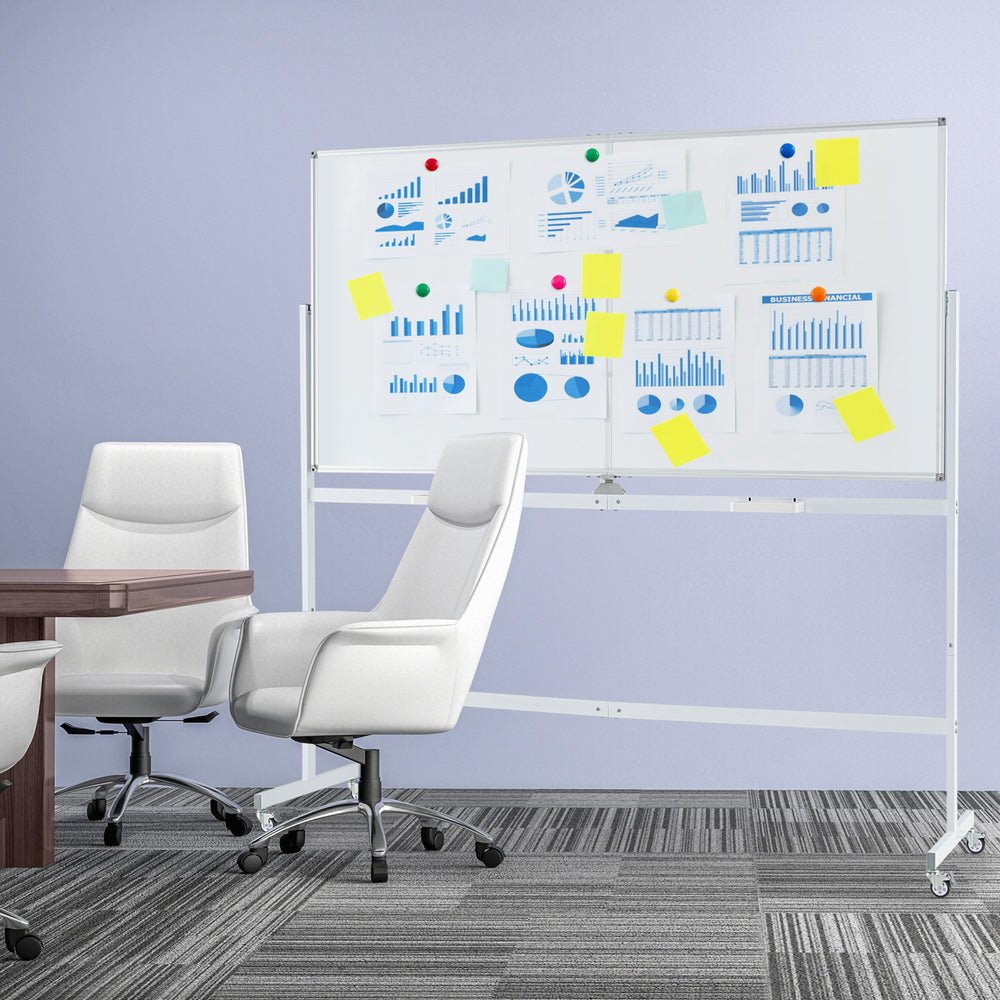 Rolling Double-Sided Magnetic Whiteboard on Wheels with Stand and Aluminum Alloy Frame-White - Gallery View 1 of 10