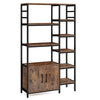 Double wide 8-tier bookshelf in rustic brown with a 2-door cabinet, perfect for organizing living room or office items.