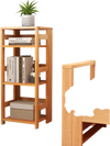 4-tier rubber wood bookshelf with side fences, ideal for organizing items in living room or study, featuring a natural.