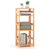 4-tier rubber wood bookshelf with side fences, ideal for organizing books and decor in living room or office.