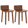 Set of 2 brown acacia wood dining chairs with curved seats and low backrests, perfect for kitchen or dining room use.