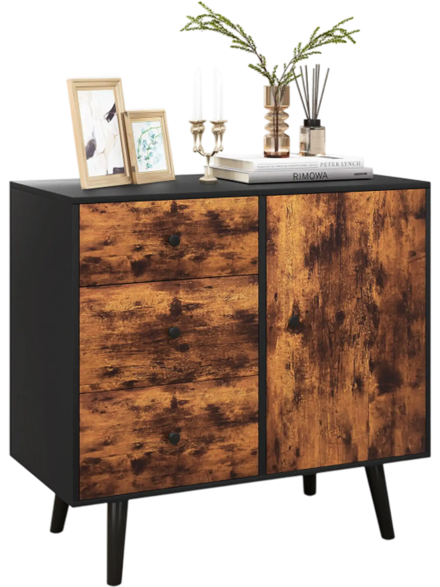 Costway Mid-Century Wood Storage Cabinet Door 3 Drawers 19584230 New