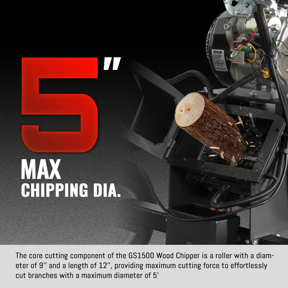 5 inch E-start KOHLER 429cc Gasoline Engine Powered Wood Chipper,  GS1500