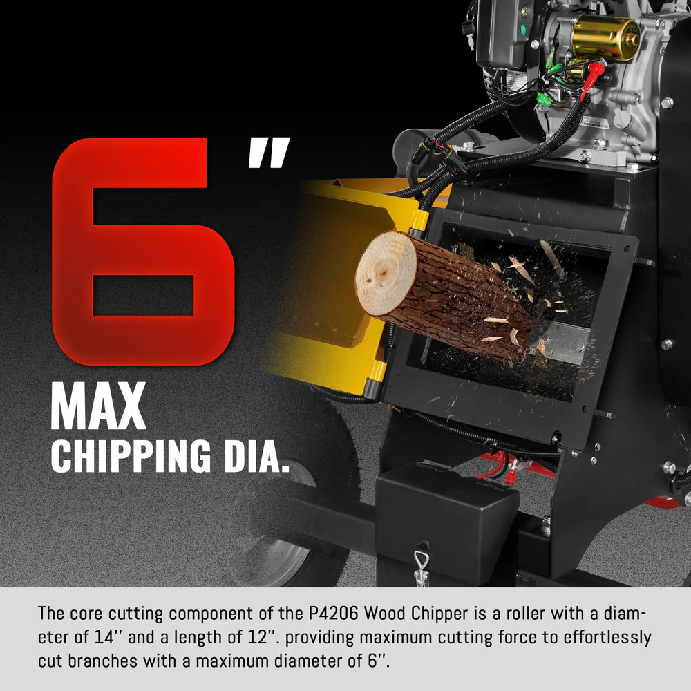 6 inch E-start ZONSEN 420cc 13.4hp Gasoline Engine Powered Drum Wood Chipper,  P4206