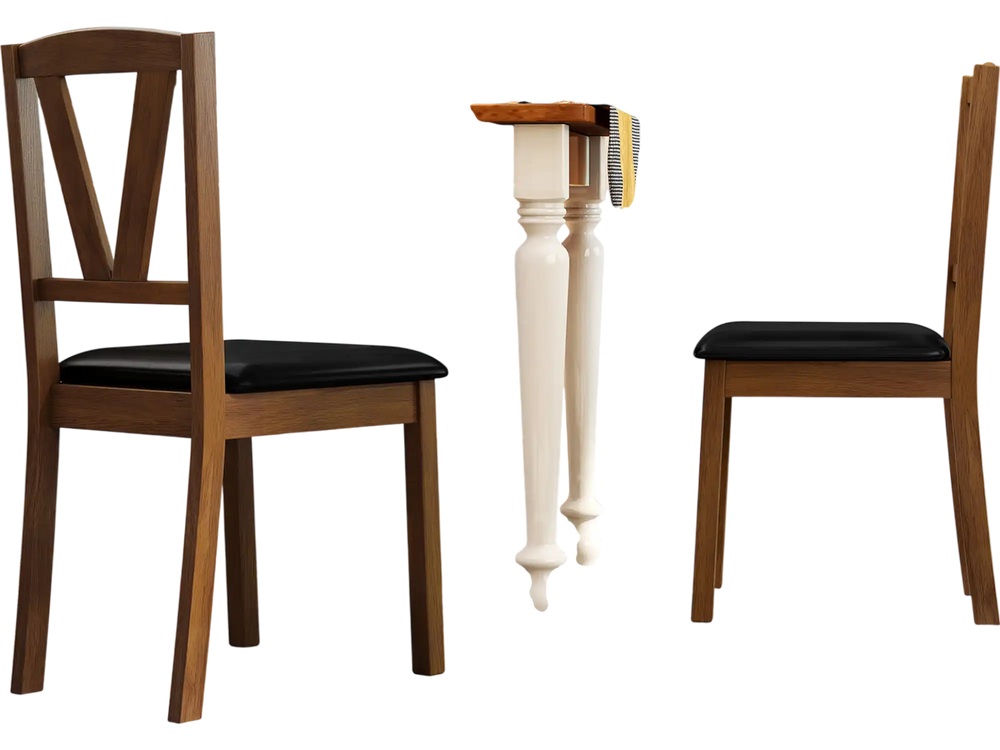 Wooden dining chair set of 2 with PU leather upholstery and rubber wood frame, perfect for home or cafe settings.