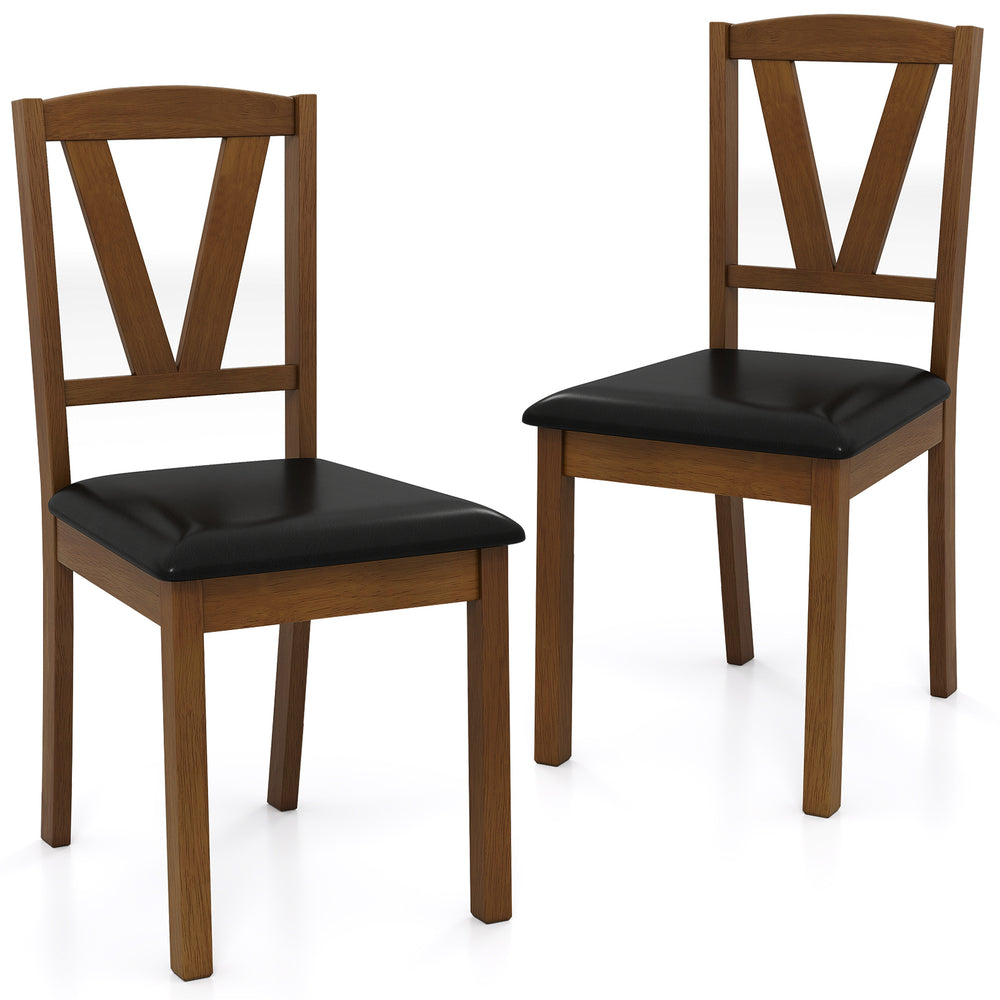 Set of 2 wooden dining chairs with PU leather upholstery and rubber wood frame, perfect for home or cafe settings.