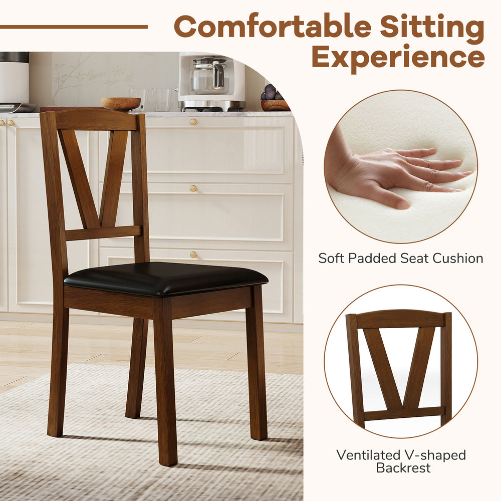Wooden dining chair with PU leather upholstery, rubber wood frame, and padded seat for comfortable dining experiences.