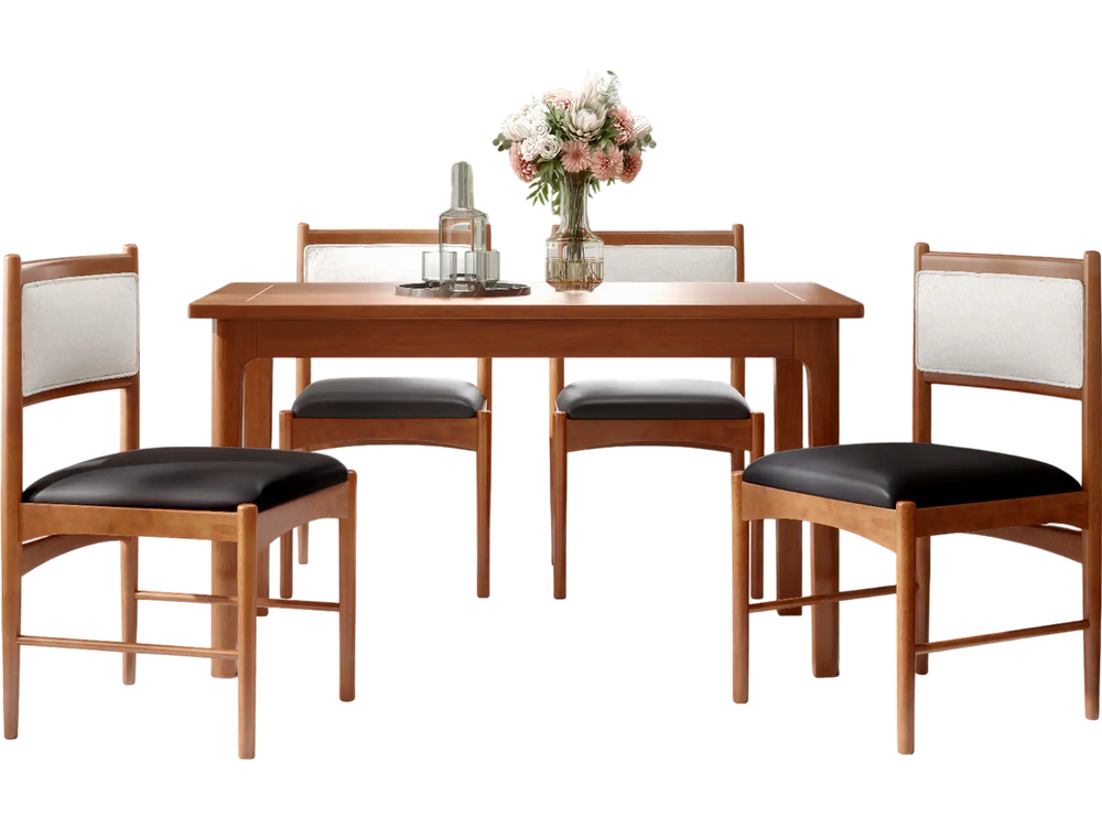 Wooden dining chair set of 2 with rubber wood frame and faux Sherpa backrest in brown, perfect for dining rooms or.